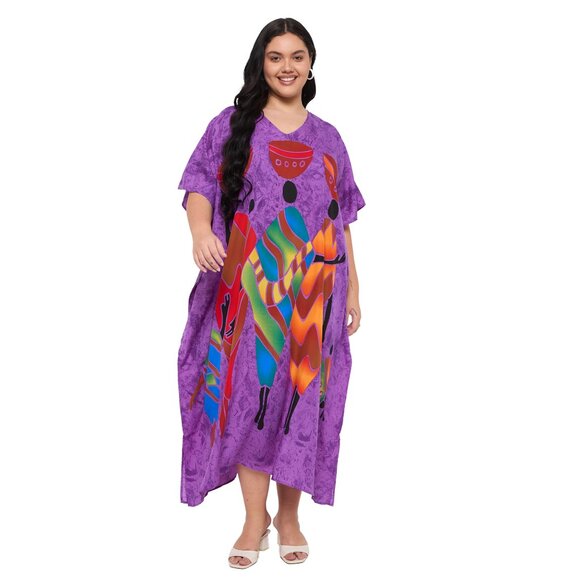 Gypsie Blu Purple Lady Tribal Printed Caftan Dress Party Wear Maxi Dresses - Picture 3 of 8